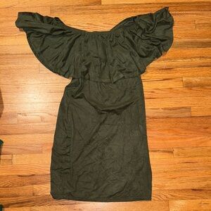 a'gaci Off-Shoulder Dark Green Mini Dress